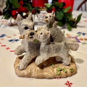 Precious Vintage Stone Critters Schnauzer Family Playtime Figurine
